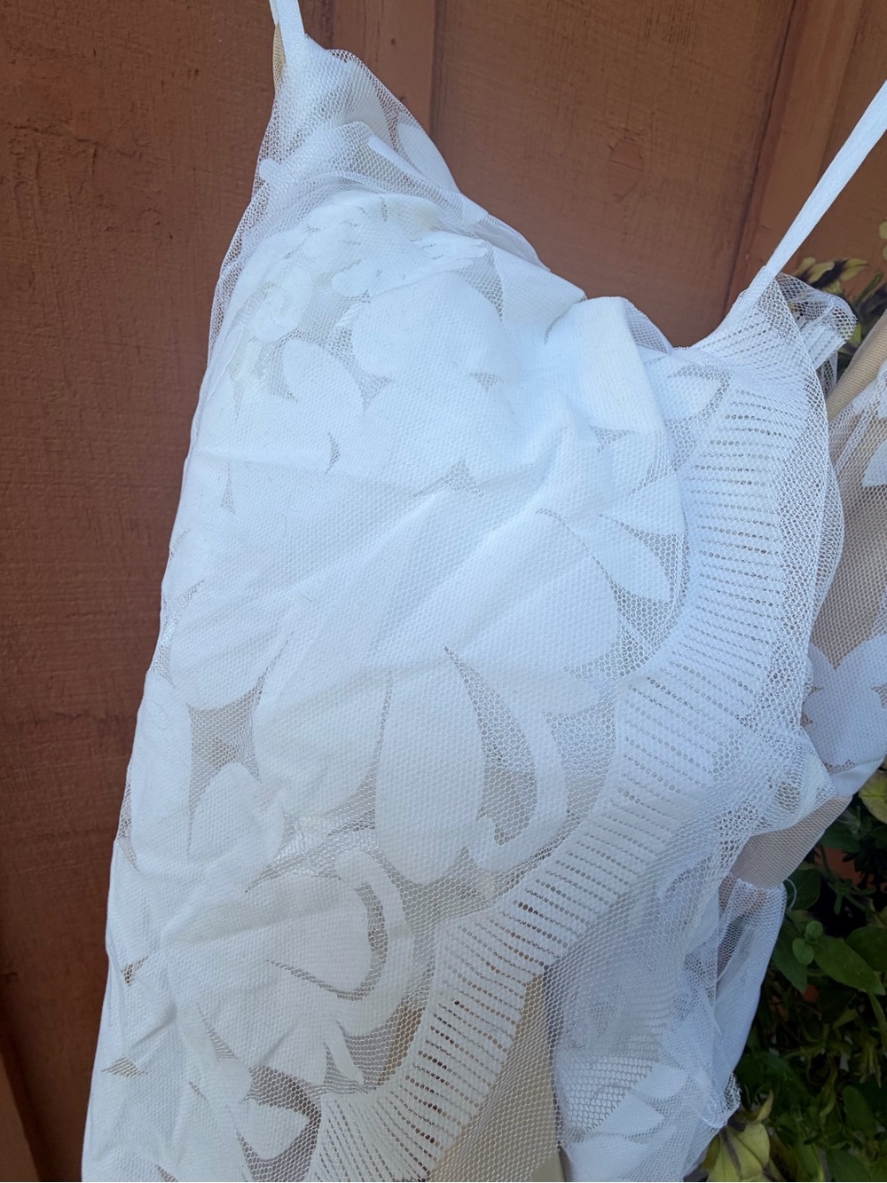 Luxxel Sheer White Floral Lace Maxi with Deep V - Picture 7 of 11